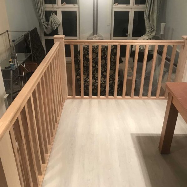 Staircase Refurbishment Southampton 19 scaled Oak spindle landing balustrade with newel posts